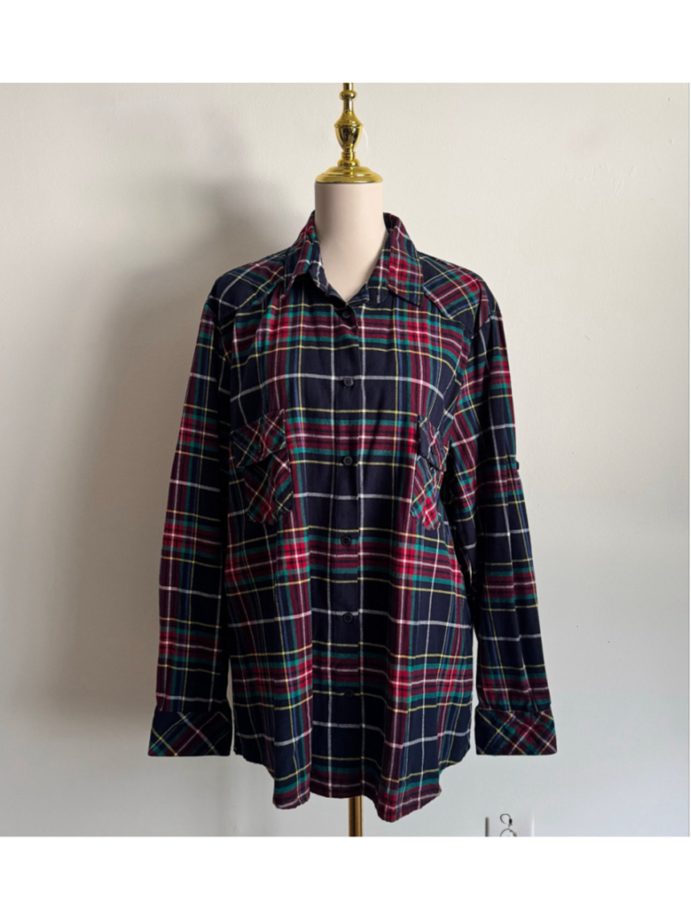 Women's Matchstick Plaid Button Down Shirt XXL Black Red